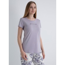 Sixteensixty Yuvarlak Yaka Lila Pijama Üst 403SIX-1110-070