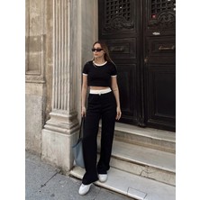 Crop Pantolon Biyeli Takım Siyah
