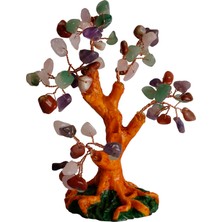 Karışık Doğal Taşlı Hayat Ağacı Biblo - 16X14 cm El Yapımı Enerji Dekoru