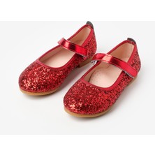 Kırmızı  Simli Cırtlı Kız Çocuk Ayakkabı