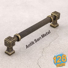 Grip Desenli Antik Sarı Metal Kulp 128 mm Mobilya Çekmece Mutfak Dolabı Dolap Modern Kapak Kulpları