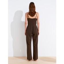 72024 Parçaboya Lyocell Denim Tulum-Kahve