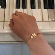 Archin P Harfine Özel Taç Motifli 14 Ayar Altın Plakalı Renkli Taş Desenli Hediye Bileklik-489Harf