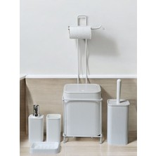 6 Parça Banyo Seti Metal Stantlı Çöp Kovalı Wc Kağıtlık ve Tuvalet Fırçası Katı - Sıvı Sabunlu