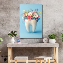 Tekli Dikey Kanvas Diş Poliklinik Tablosu Bahar Çiçekleri ve Diş