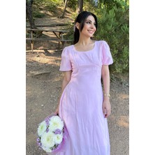 Pembe Göğüs Büzgülü Elbise