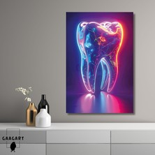 Tekli Dikey Kanvas Diş Poliklinik Tablosu Işıltılı Diş