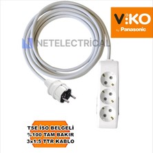 Multi-Let | Üçlü 12 Metre Topraklı Çocuk Korumalı Grup Priz - 3'lü, 12 M, 3x1.5 Ttr (Tam Bakır) Kablolu