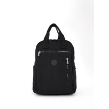 Sanmorris Unisex Suya Dayanıklı Krinkıl Kumaş Çok Gözlü Siyah Laptop Okul ve Sırt Çantası