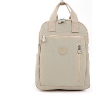 Sanmorris Unisex Suya Dayanıklı Krinkıl Kumaş Çok Gözlü Krem Laptop Okul ve Sırt Çantası