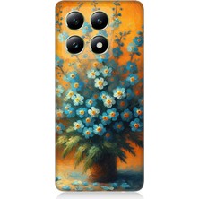 Xiaomi 14T Uyumlu Turuncuda Mavi Çiçekler  Desenli Silikon Kılıf