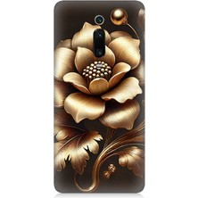 Xiaomi Mi 9t Uyumlu Altın Işıklı Zarif Çiçek  Desenli Silikon Kılıf