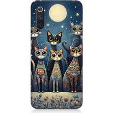 Xiaomi Mi 9 Se Uyumlu Ay Altında Kedi Ailesi  Desenli Silikon Kılıf