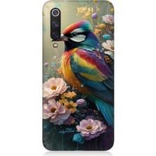 Xiaomi Mi 9 Se Uyumlu Çiçekler Arasında Kuş  Desenli Silikon Kılıf