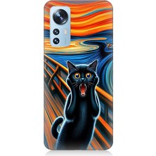 Xiaomi 12 Uyumlu Çığlık Atan Siyah Kedi  Desenli Silikon Kılıf