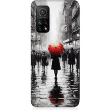 Xiaomi Mi 10T Uyumlu Kırmızı Şemsiyeli Yalnızlık  Desenli Silikon Kılıf