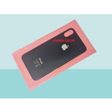 Tkgz - iPhone Xs Arka Pil Batarya Kapağı - Cam Kapak Geniş Lens Deliği - Siyah