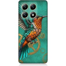 Xiaomi 14T Pro Uyumlu Turkuaz Zeminde Sinek Kuşu  Desenli Silikon Kılıf