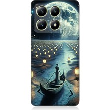 Xiaomi 14T Pro Uyumlu Ay Işığında Sandal Yolculuk  Desenli Silikon Kılıf