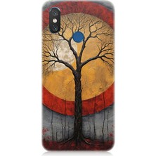 Xiaomi Mi 8 Uyumlu Sarı Kırmızı Ağaç Gölgesi  Desenli Silikon Kılıf