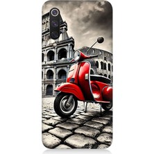 Xiaomi Mi 9 Se Uyumlu Kırmızı Vespa Roma Sokakları  Desenli Silikon Kılıf