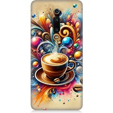 Xiaomi Mi 9t Uyumlu Kahve ve Renkli Dalgalar  Desenli Silikon Kılıf