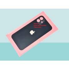 Tkgz - iPhone 12 Arka Pil Batarya Kapağı - Cam Kapak Geniş Lens Deliği - Siyah