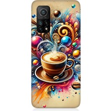 Xiaomi Mi 10T Pro Uyumlu Kahve ve Renkli Dalgalar  Desenli Silikon Kılıf