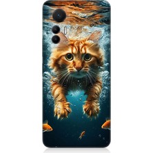 Xiaomi Mi 12 Lite 5g Uyumlu Suda Yüzen Kedi  Desenli Silikon Kılıf