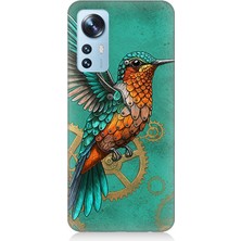Xiaomi 12 Uyumlu Turkuaz Zeminde Sinek Kuşu  Desenli Silikon Kılıf