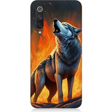 Xiaomi Mi 9 Se Uyumlu Alevler Içinde Kurt Uluması  Desenli Silikon Kılıf