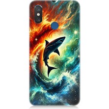 Xiaomi Mi 8 Uyumlu Ateşle Dans Eden Köpekbalığı  Desenli Silikon Kılıf