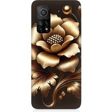 Xiaomi Mi 10T Uyumlu Altın Işıklı Zarif Çiçek  Desenli Silikon Kılıf