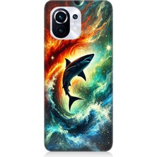 Xiaomi Mi 11 Pro Uyumlu Ateşle Dans Eden Köpekbalığı  Desenli Silikon Kılıf