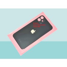 Tkgz - iPhone 11 Arka Pil Batarya Kapağı - Cam Kapak Geniş Lens Deliği - Siyah