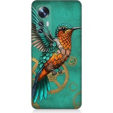 Xiaomi Mi 12 Uyumlu Turkuaz Zeminde Sinek Kuşu  Desenli Silikon Kılıf