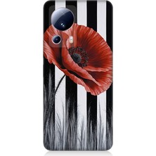 Xiaomi Mi 13 Lite Uyumlu Siyah Çizgide Gelincik  Desenli Silikon Kılıf