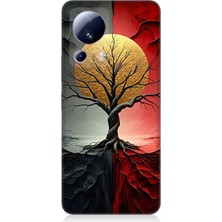 Xiaomi Mi 13 Lite Uyumlu Siyah Gölge Ağaç  Desenli Silikon Kılıf
