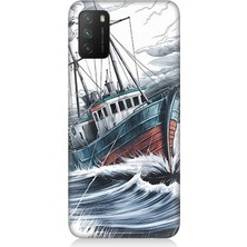 Xiaomi Poco M3 Uyumlu Beyaz Fırtınada Gemi  Desenli Silikon Kılıf