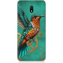 Xiaomi Redmi 8A Uyumlu Turkuaz Zeminde Sinek Kuşu  Desenli Silikon Kılıf