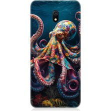 Xiaomi Redmi 8A Uyumlu Derinliklerde Sekiz Kol Ahtapot  Desenli Silikon Kılıf