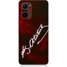 Xiaomi Redmi K40 Uyumlu Atatürk Imzası Kırmızı Fon  Desenli Silikon Kılıf