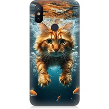 Xiaomi Redmi Note 6 Pro Uyumlu Suda Yüzen Kedi  Desenli Silikon Kılıf