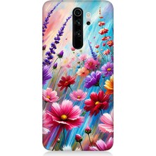 Xiaomi Redmi Note 8 Pro Uyumlu Renk Patlamasında Çiçek Tarlası  Desenli Silikon Kılıf