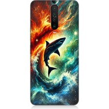 Xiaomi Poco X2 Uyumlu Ateşle Dans Eden Köpekbalığı  Desenli Silikon Kılıf
