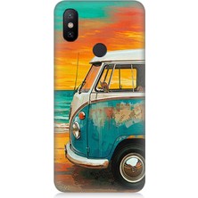 Xiaomi Redmi Note 6 Pro Uyumlu Sahilde Mavi Karavan  Desenli Silikon Kılıf