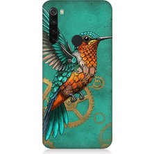 Xiaomi Redmi Note 8 Uyumlu Turkuaz Zeminde Sinek Kuşu  Desenli Silikon Kılıf