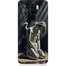 Xiaomi Redmi Note 8 Pro Uyumlu Gölgede Diz Çöken Melek  Desenli Silikon Kılıf