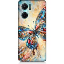 Xiaomi Redmi Note 11E Uyumlu Parlayan Renkli Kelebek  Desenli Silikon Kılıf