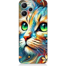 Xiaomi Redmi 12 Uyumlu Parlak Gözlü Renkli Kedi  Desenli Silikon Kılıf